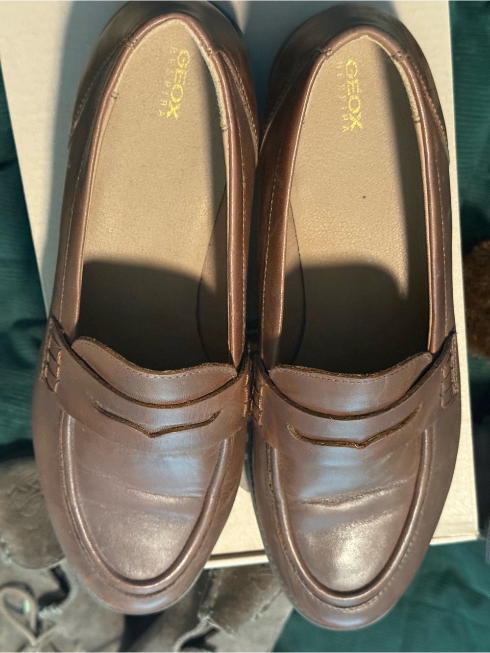 Geox Brown Leather Penny Loafers